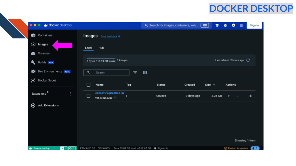 We can look at what images we have by going to the Images tab.
