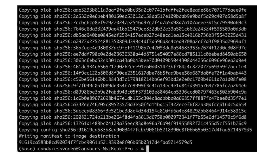 As podman pulls the image you will see progress messages in your command line console